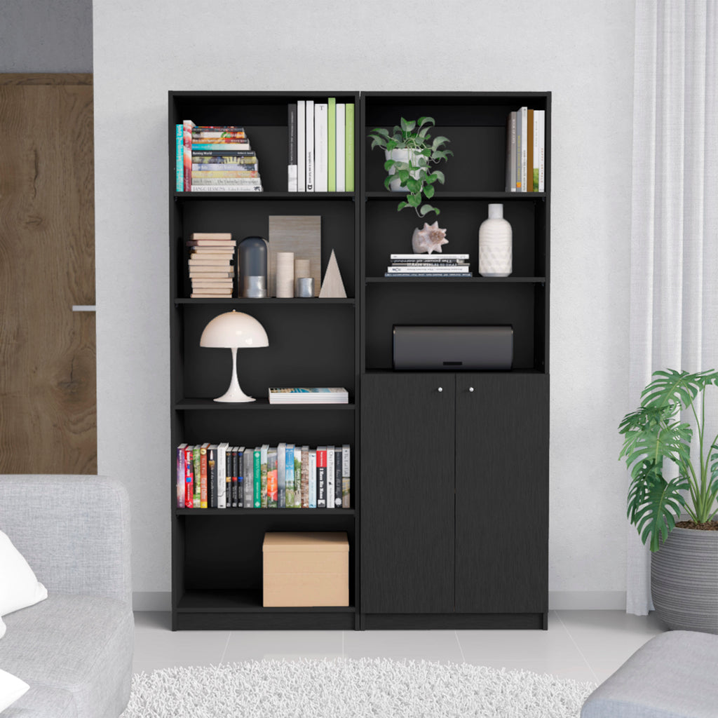 Layton 2 Piece Home Bookcase set, 49' Wide with 8 Shelves and Double Door Cabinet, Living Room Set Black