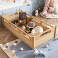 Twin Size Floor Platform Bed with Full-length Guardrails, Low Profile Twin Bed Frame, No Box Spring Needed,Natural