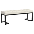 Mira Vanilla Boucle Upholstered Tufted Accent Bench in Vanilla White with Metal Frame and Textured Fabric