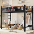 Twin XL Size Loft Bed with Ladders, Metal Loft Bed with Storage Shelves and bookshelf, No Box Spring Needed and Chic Design, Black