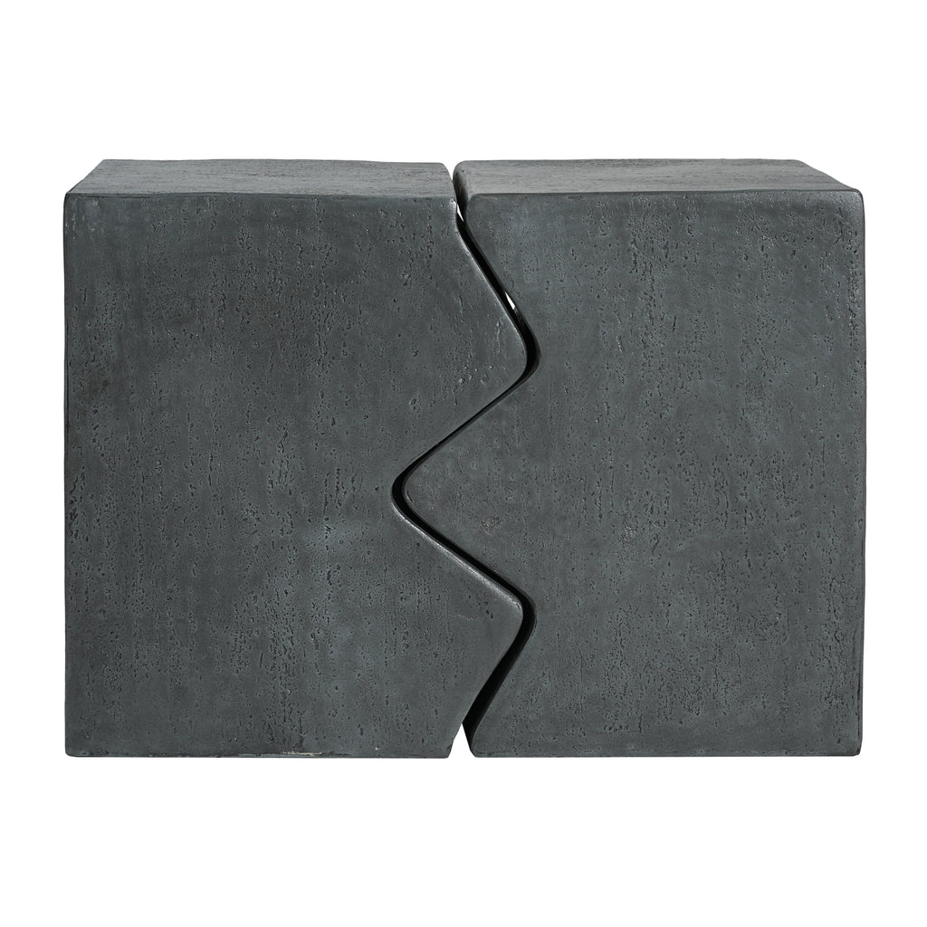 MGO Side Table Set of 2 Rectangular Outdoor Indoor Accent Table in Stone Gray with Spotted Design, Magnesium Oxide Construction
