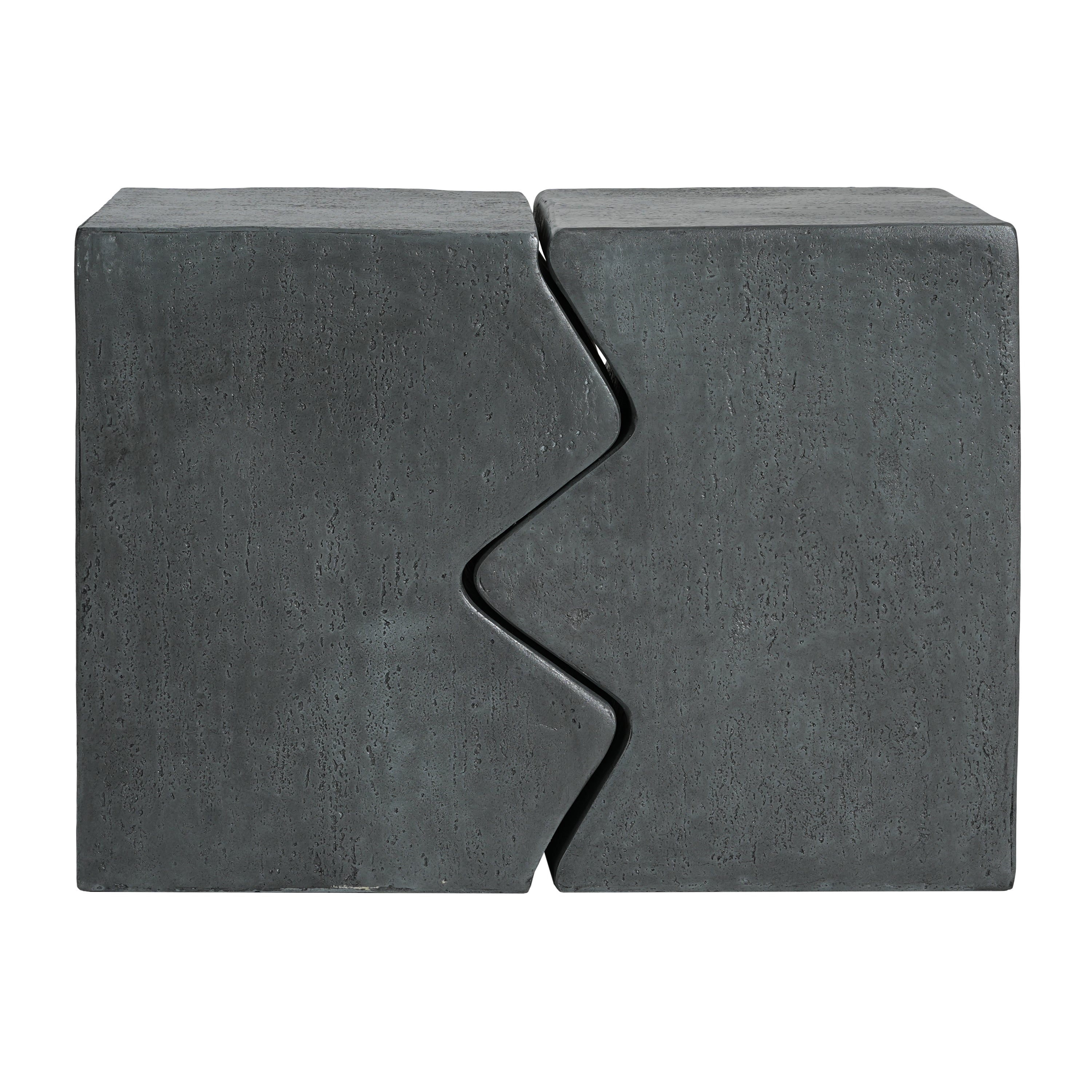 MGO Side Table Set of 2 Rectangular Outdoor Indoor Accent Table in Stone Gray with Spotted Design, Magnesium Oxide Construction