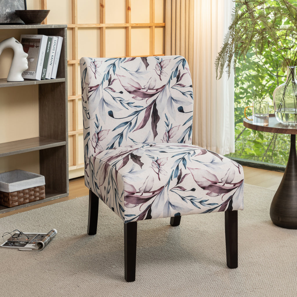 Capa Print Fabric Armless Contemporary Accent Chair, Purple Floral