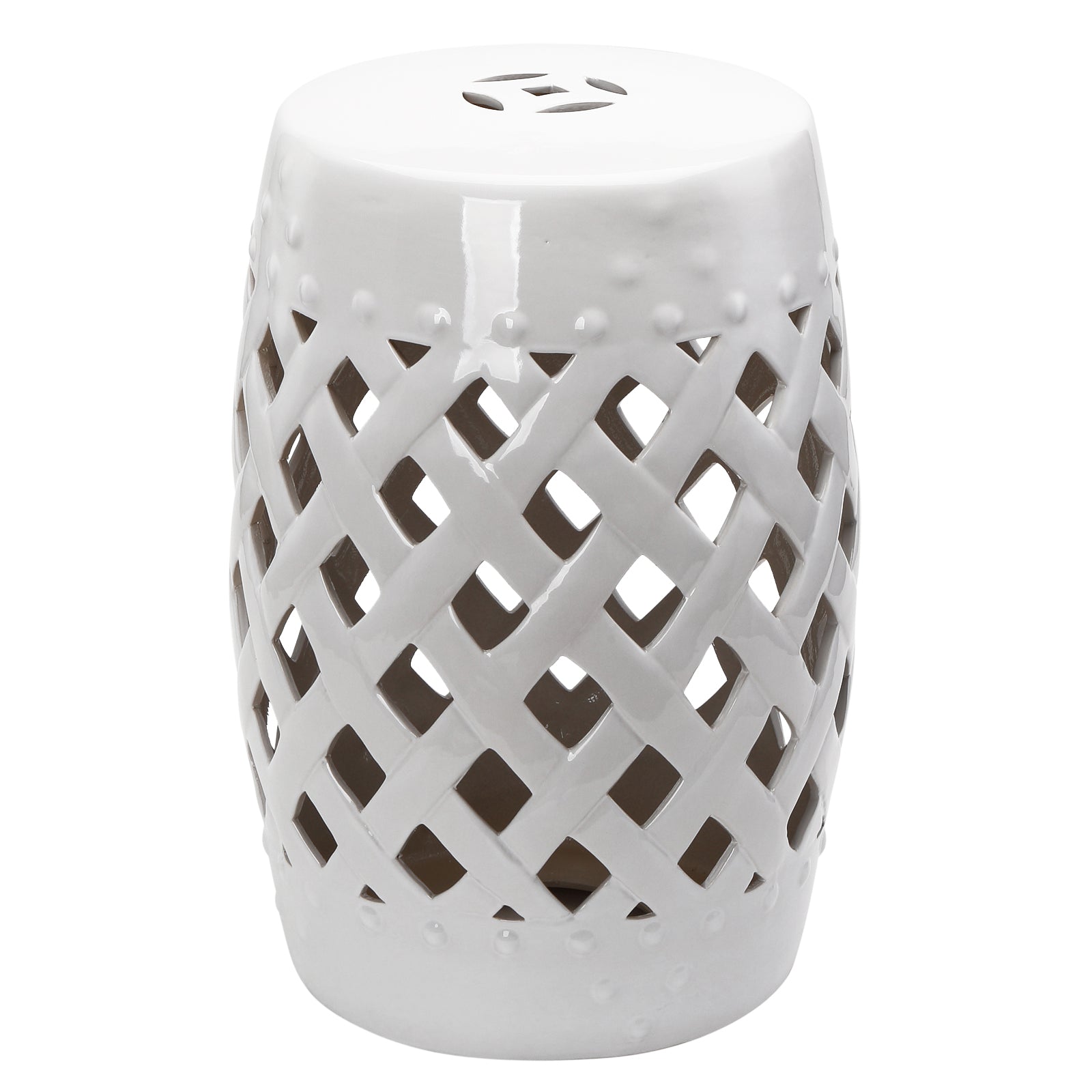 Outsunny 13' x 18' Ceramic Garden Stool with Woven Lattice Design & Glazed Strong Materials Decorative End Table, White