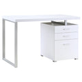 White 3-Drawer Reversible Office Desk with Silver Metal Legs and Veneer Finish, 47.25in W x 23.5in D x 30in H