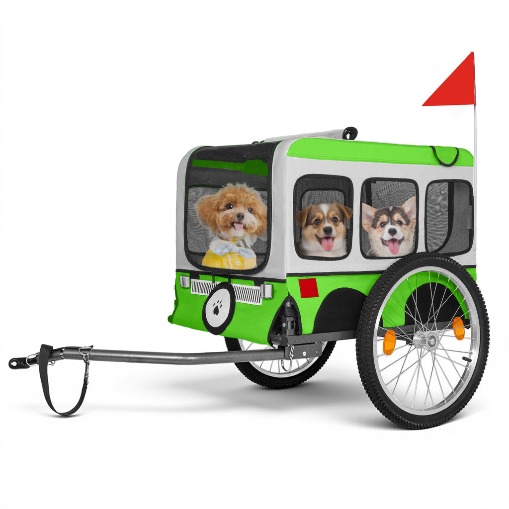 Large Folding Bike Trailer for Dogs - 20×2 1/8 Inches Wheels, Heavy-Duty Steel Frame, Spacious Design, All-Terrain Cycling, Jogging & Camping Adventure, Green