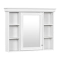 Modern White Wall-Mounted Bathroom Cabinet with Mirror Door, 35'' x 28'' Storage Cabinet with 6 Open Shelves and Adjustable Interior, MDF & Glass Construction