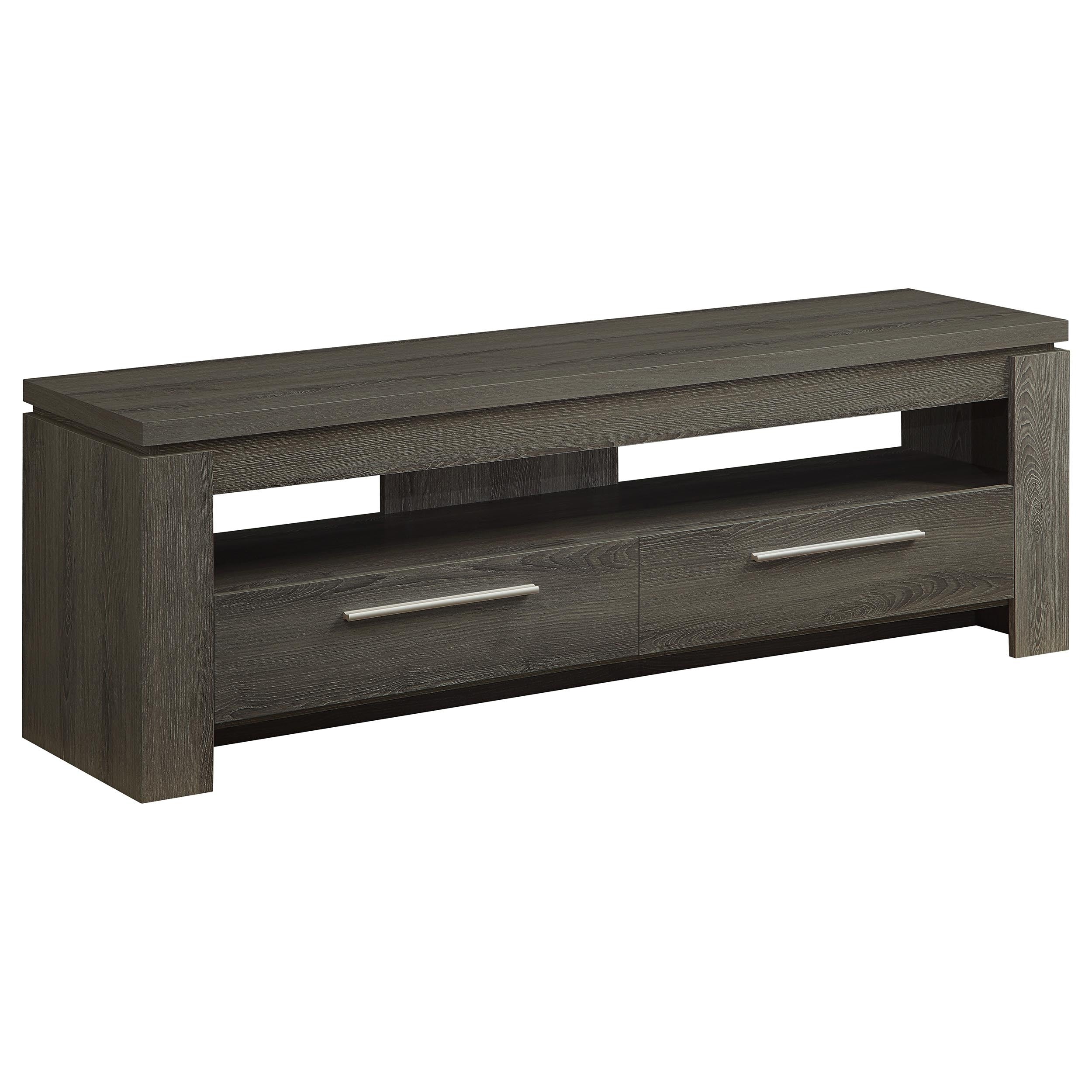Weathered Grey 59-inch 2-Drawer TV Console with Floating Top and Silver Handles