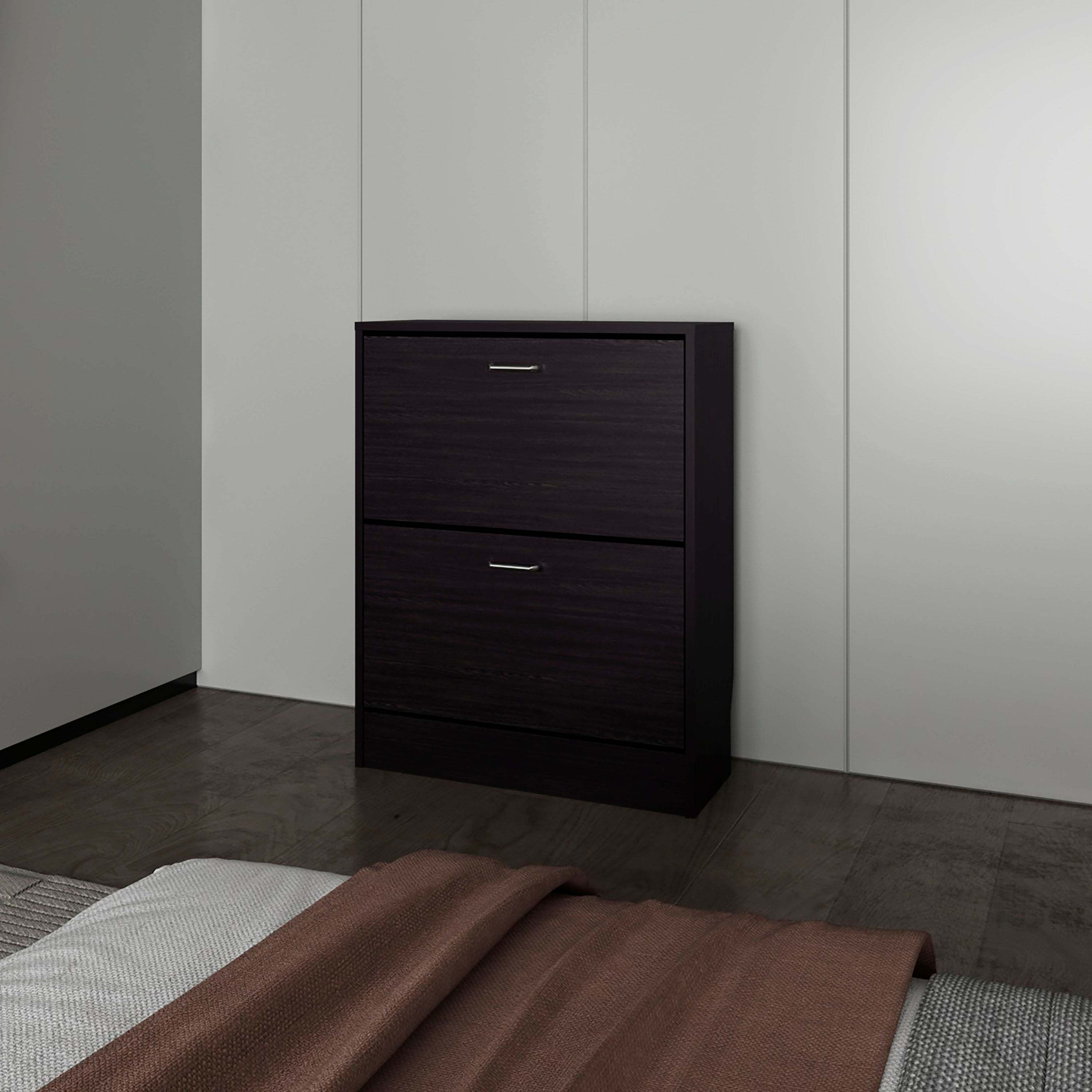 Wenge Shoe Cabinet with 2 Tilt-Out Doors