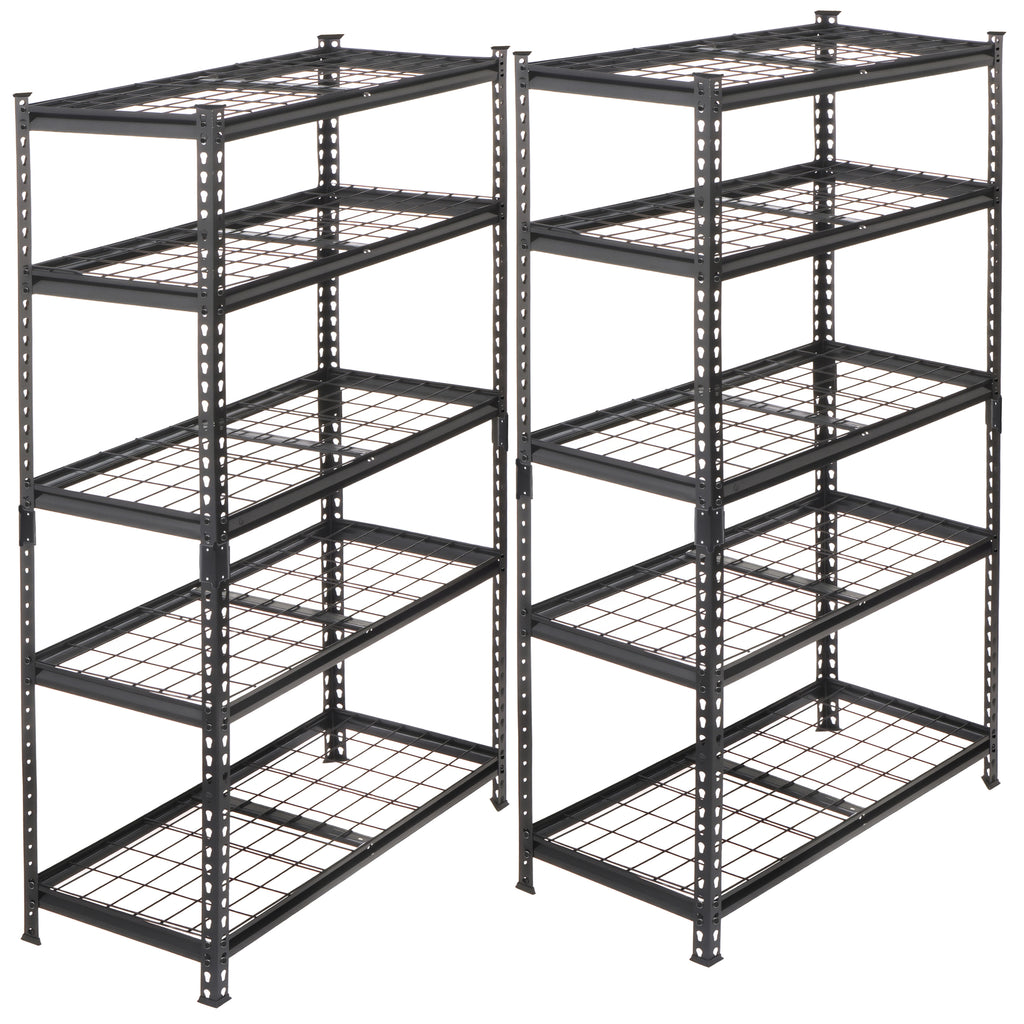 2-piece 5-Tier Storage Shelves set, Heavy-Duty Garage Shelving, Adjustable Shelving Unit, Steel Shelf, Boltless Assembly, for Garage, Shed, Black