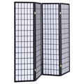 Sartre Black 4-Panel Room Divider Folding Shoji Screen with Rubberwood Frame and White Paper Panels in Black Finish