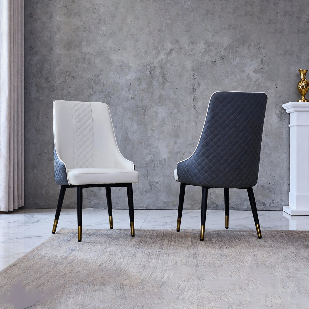 Modern PU Leather Dining Chairs – Ergonomic High-Back Kitchen Chairs with Carbon Steel Legs, Waterproof & Easy Clean, for Living Room, Restaurant, Office (Set of 2, Blue-White)
