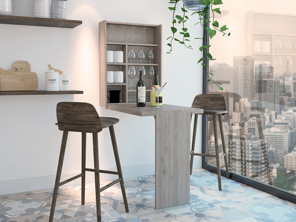 Vatta Wall Foldable Table, Seven Interior Shelves, Extending Table -Light Gray