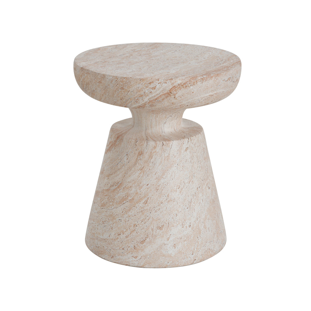 Outdoor/Indoor Lightweight Concrete Side Table, Travertine Finish, Beige, 20.5 x 17.75 Inches