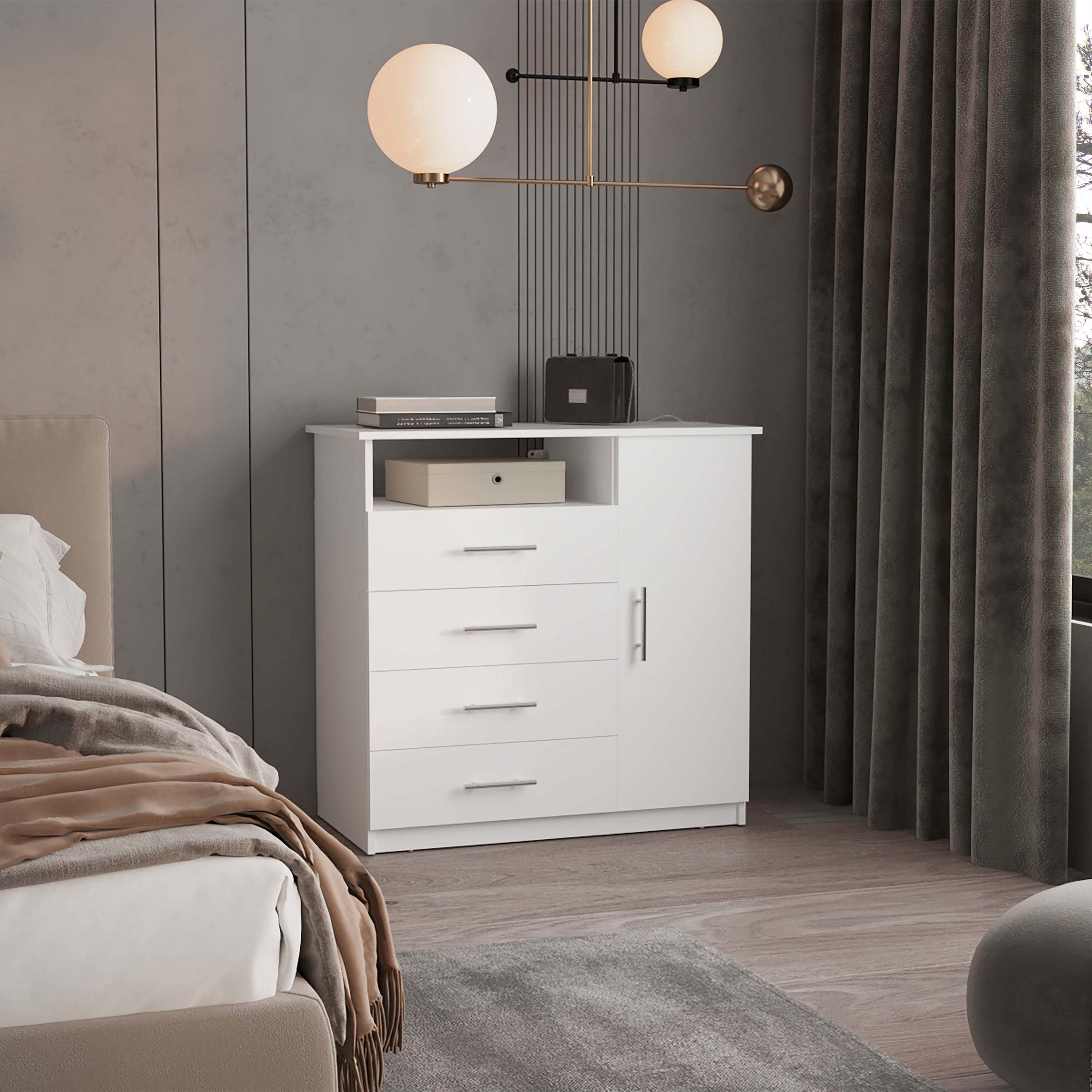 Baylon 4-Drawer 1-Shelf Dresser White