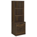 Geary Dark Pine 3-Shelf Bookcase with USB Charging and Lockable Top Drawer in Dark Brown Engineered Wood