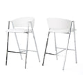Modern Bar Stools Set of 2 with Low Back and Arms in Ivory PU Upholstery and Durable Metal Frame
