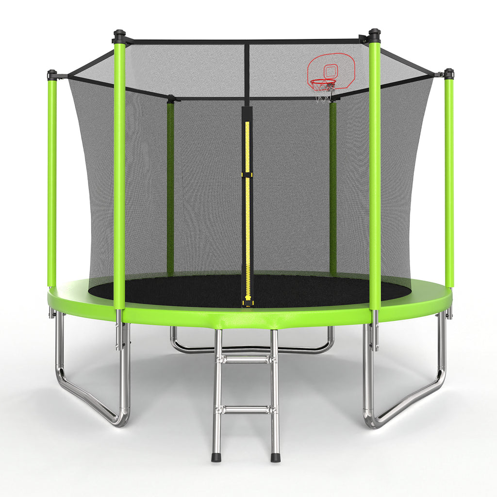 10FT Trampoline for Kids, Basketball Hoop and Ladder, Outdoor Kids Trampoline with Safety Enclosure,Fast Assembly for Backyard Fun,ASTM Approved
