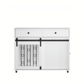 Modern White Wooden Dog Crate Furniture with Double Drawers and Sliding Barn Door, Stylish Pet Kennel for Small to Medium Dogs – MDF Construction, 39.37''