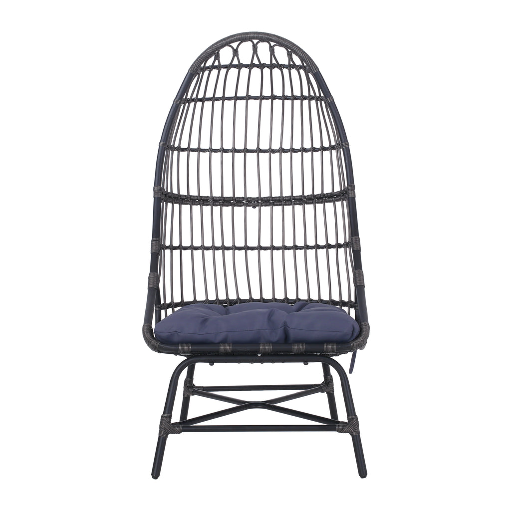 ELON Cocoon Chair Basket Shape Gray Faux Rattan Iron 53.00 in. H