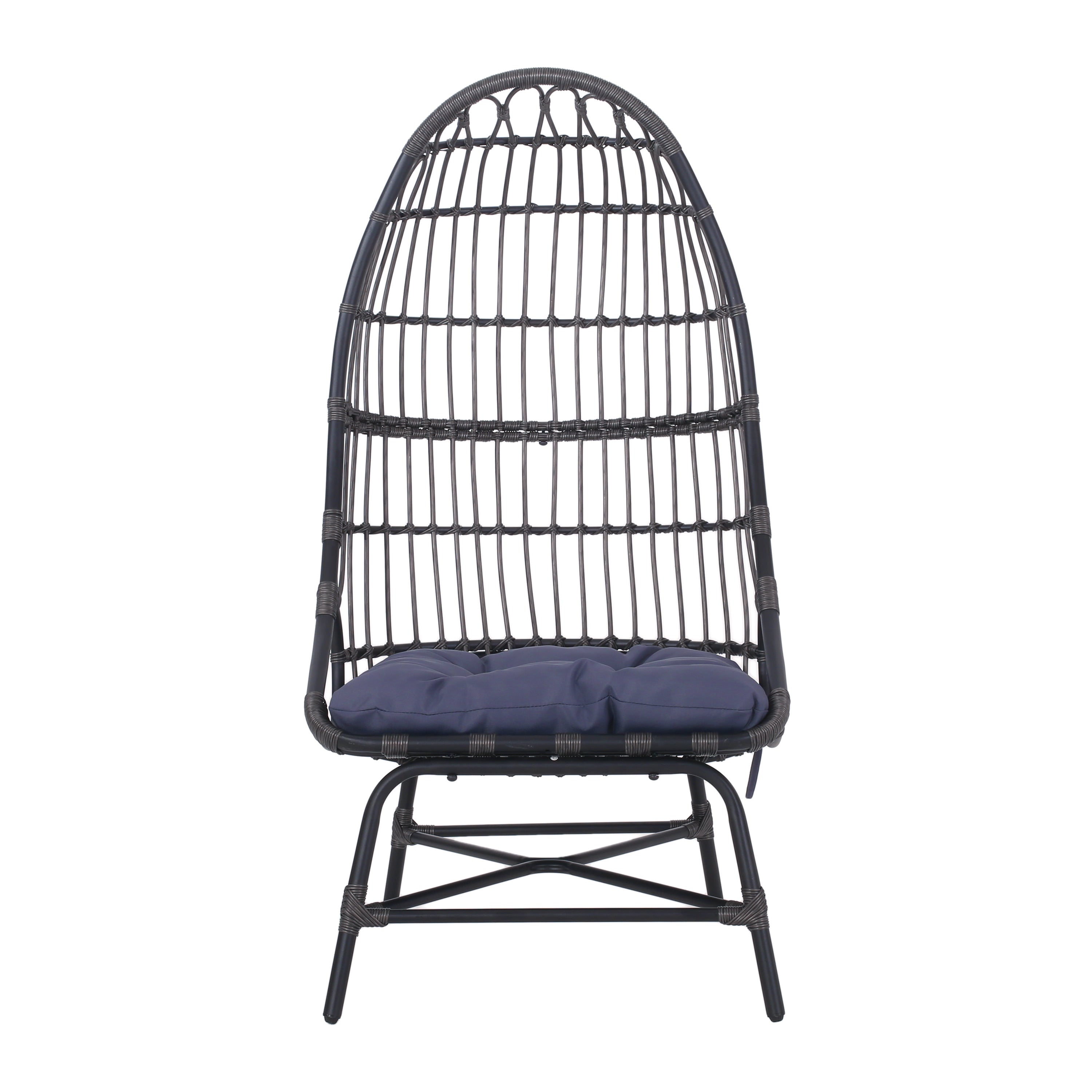 ELON Cocoon Chair Basket Shape Gray Faux Rattan Iron 53.00 in. H
