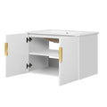 30' Vintage Bathroom Vanity with Ceramic Sink, White Glossy Finish, MDF and Solid Wood Construction, Rectangular Storage Cabinet with 2 Soft-Closing Doors