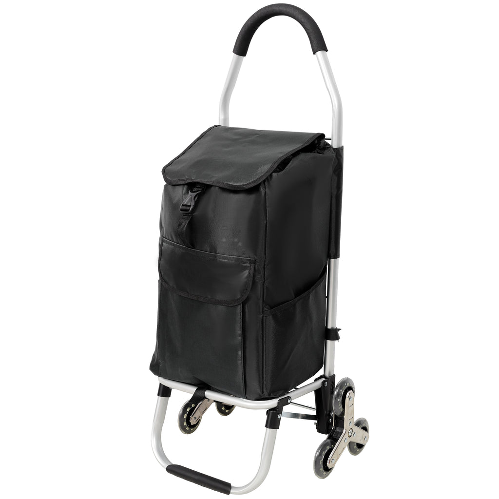 Shopping Stair Trolley with Wheels,Trolley Black Foldable Shopping Cart,Removable Shopping Oxford Waterproof Bag,Stainless Steel Triangular Wheels, Black