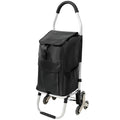 Shopping Stair Trolley with Wheels,Trolley Black Foldable Shopping Cart,Removable Shopping Oxford Waterproof Bag,Stainless Steel Triangular Wheels, Black
