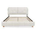 Modern Luxury Queen Cream Bouclé Upholstered Platform Bed with Solid Wood Legs, No Box Spring Needed