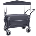 Multi-Functional Push-Pull Folding Wagon Cart with Rotating Handle & Canopy, 9'x4' Beach Tires for Camping & Beach, Load Capacity 480lbs, 300L Large Capacity for Transport, Groceries, Outdoor Use