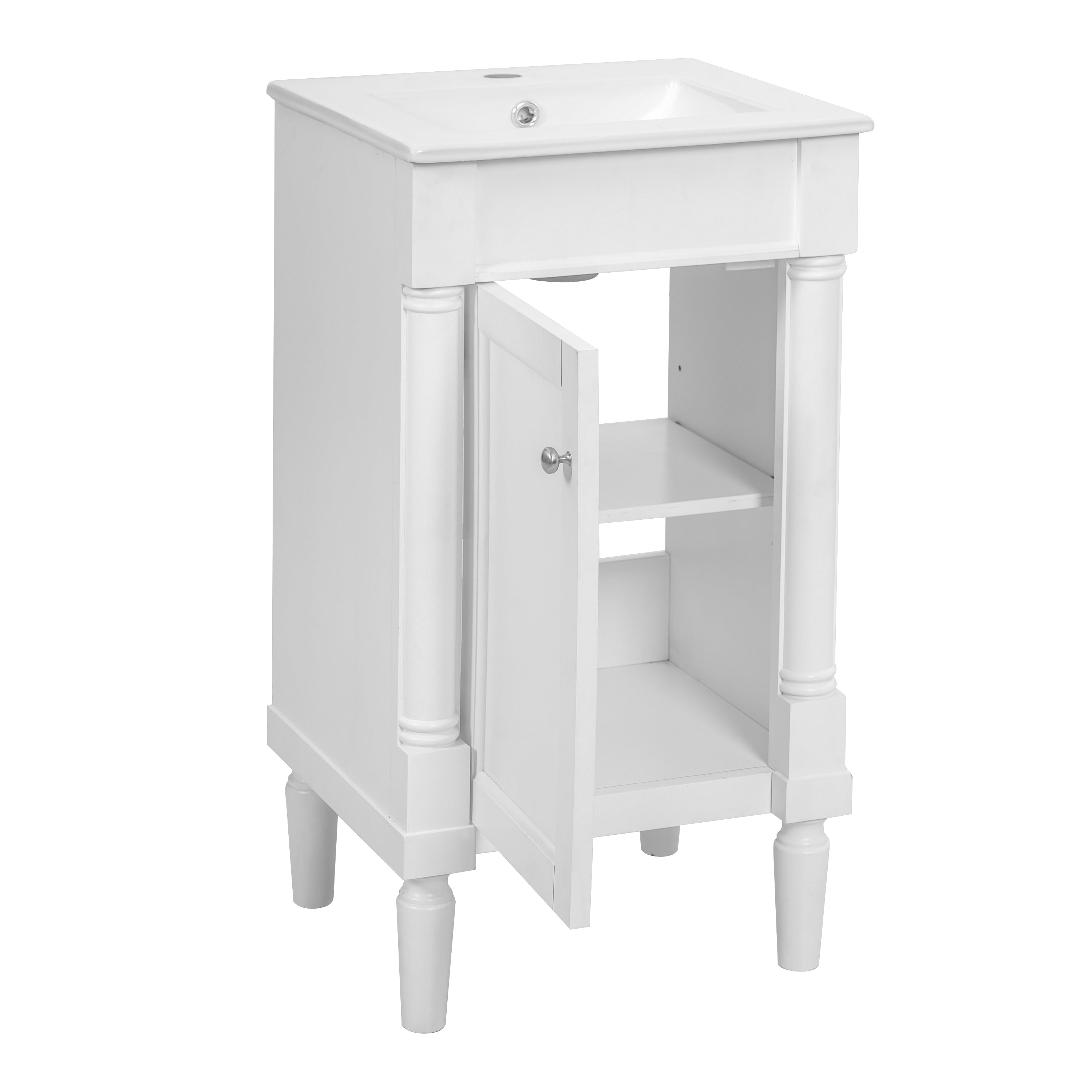French Style Bathroom Cabinet with Storage, White Ceramic Sink, Adjustable Shelf, Soft-Closing Hinges, 18'