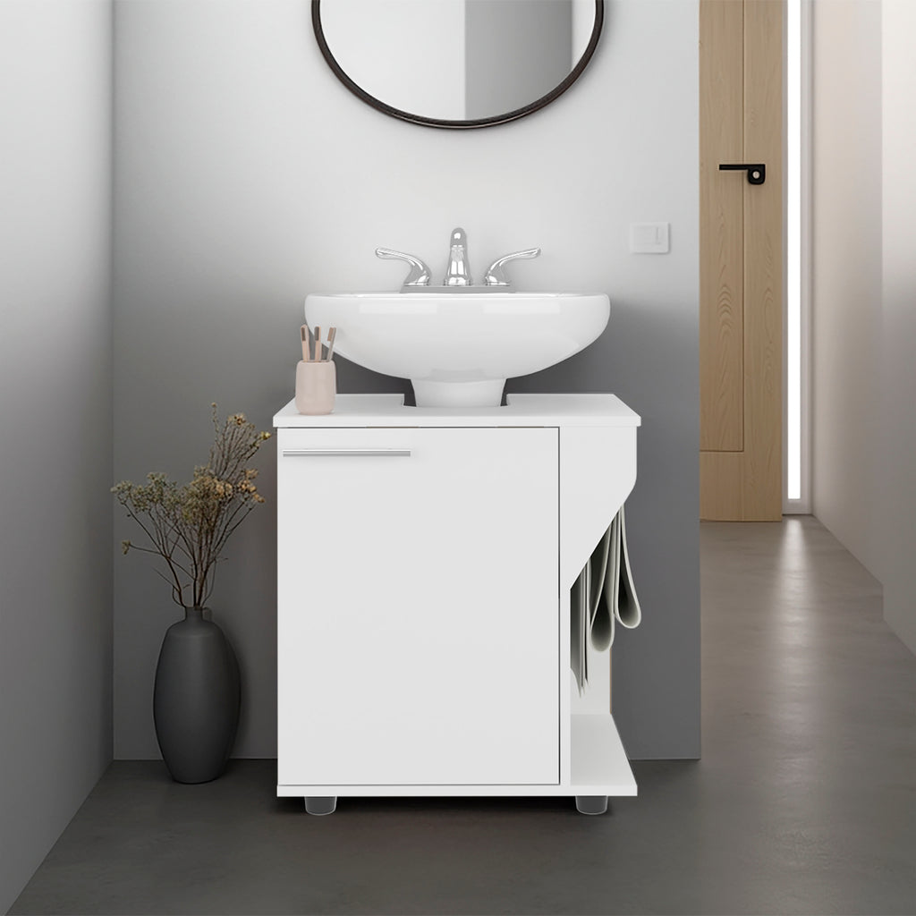 Phillips Under Sink Cabinet, Double Door Storage with Open Back for Pipes, Wide Unit, Freestanding Cabinet, White