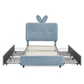 Kids Twin Upholstered Bed with Oversized Rabbit Ear Headboard, LED Light & 4 Storage Drawers in Navy Boucle Fabric, 79.5''X40.75''X41''