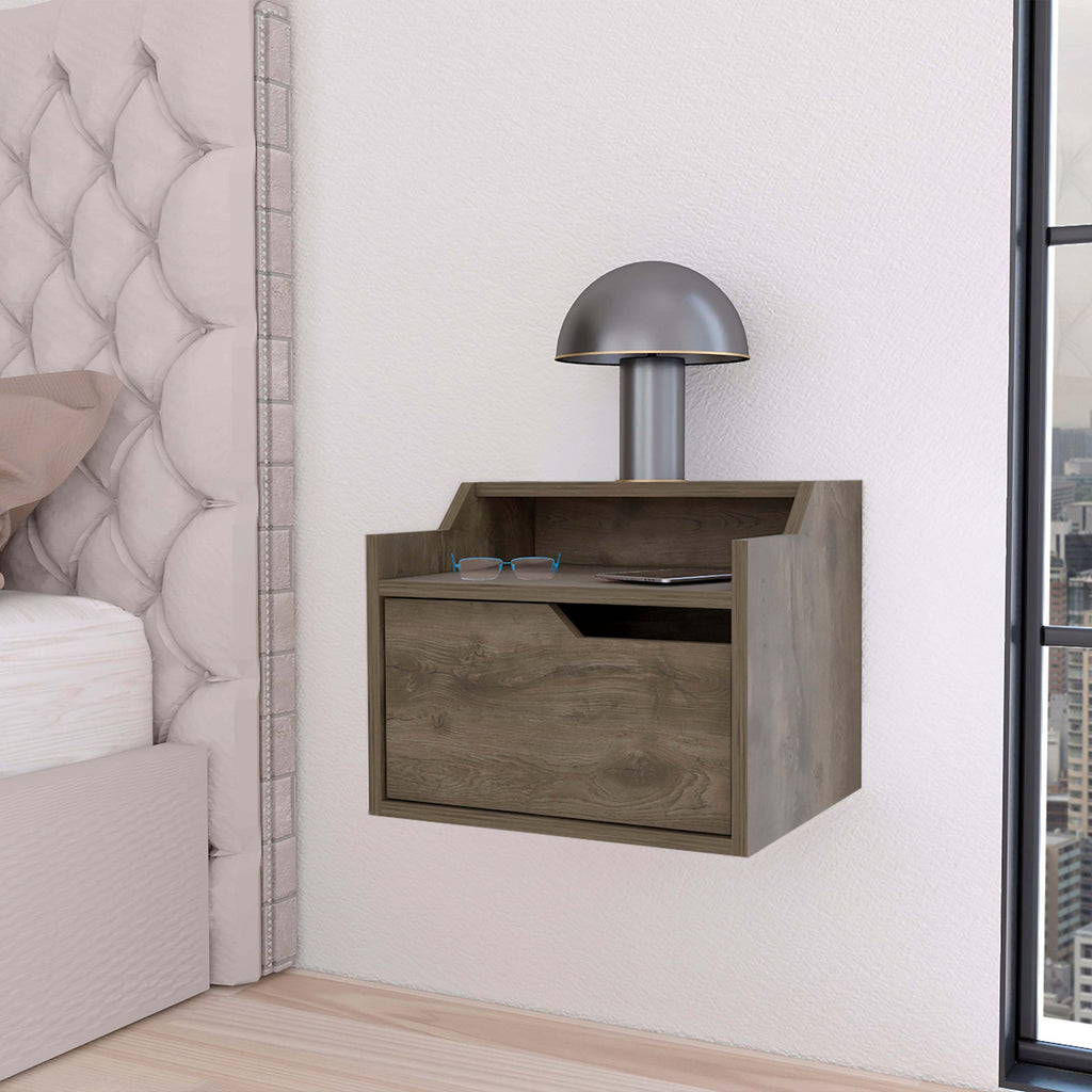 Dark Brown Dual-Shelf Display Floating Nightstand