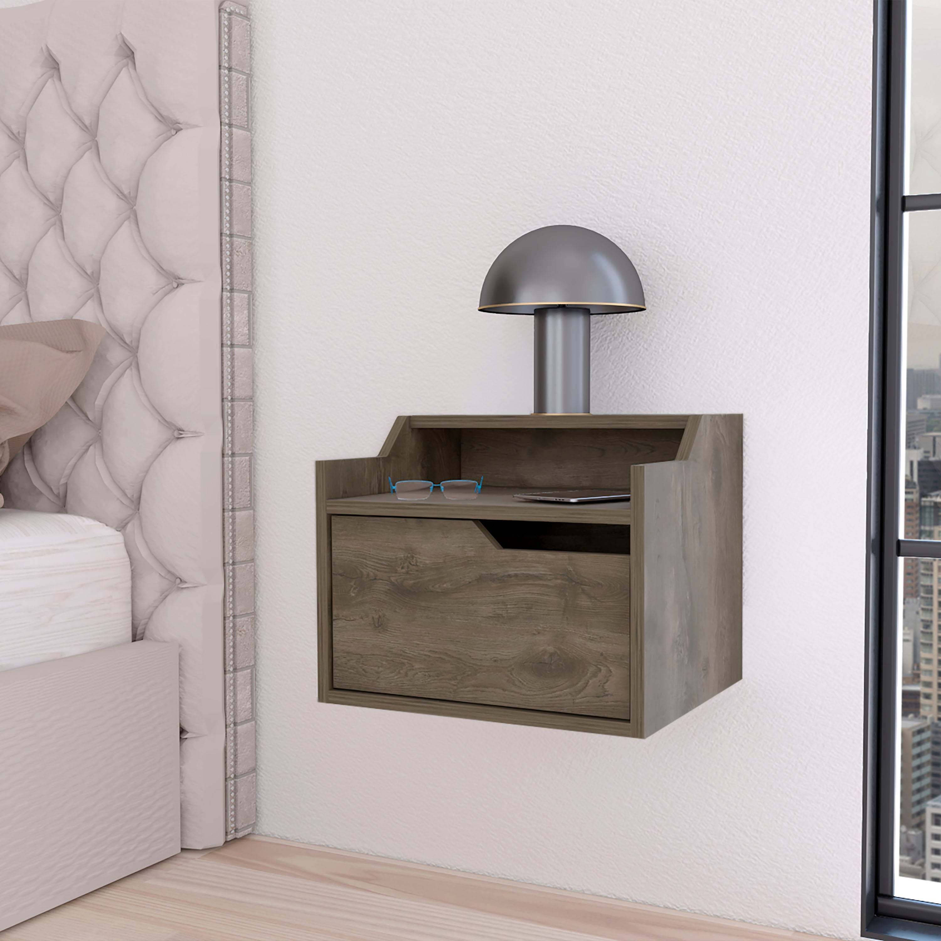 Dark Brown Dual-Shelf Display Floating Nightstand