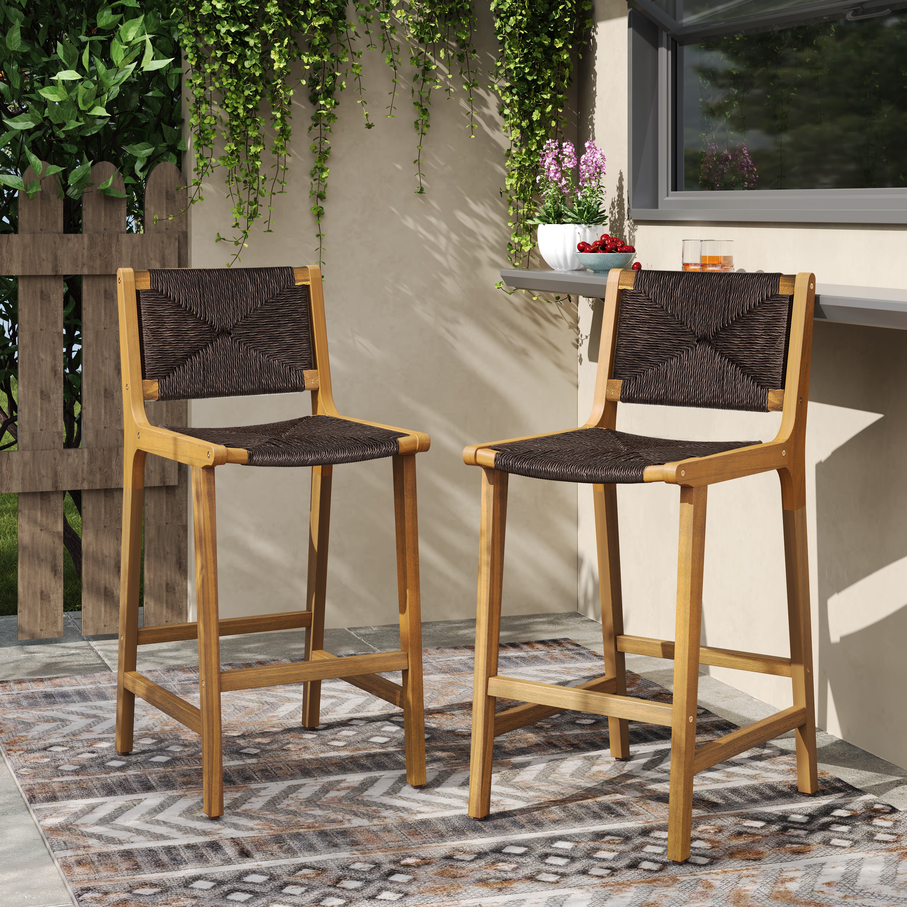 Acacia Wood Outdoor Armless Barstool- Teak