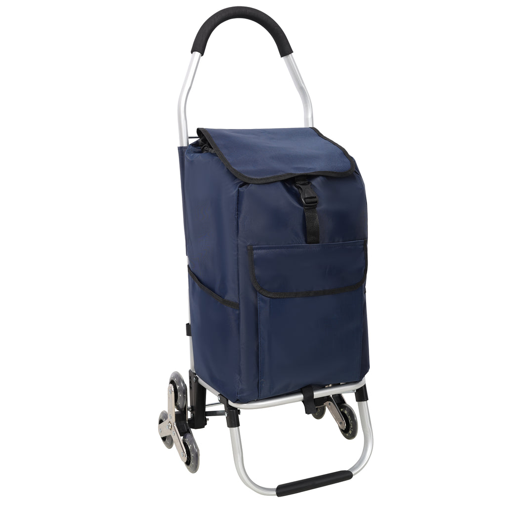Shopping Stair Trolley with Wheels,Trolley Black Foldable Shopping Cart,Removable Shopping Oxford Waterproof Bag,Stainless Steel Triangular Wheels, Blue