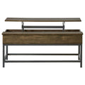 Brown Oak and Sandy Black Lift Top Coffee Table with Adjustable Height, Wood and Metal Design