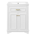 Modern 24' Bathroom Vanity with Integrated Ceramic Sink, White MDF Cabinet with 1 Tip-Out Drawer and Soft-Closing Doors, Ideal for Small to Medium Bathrooms