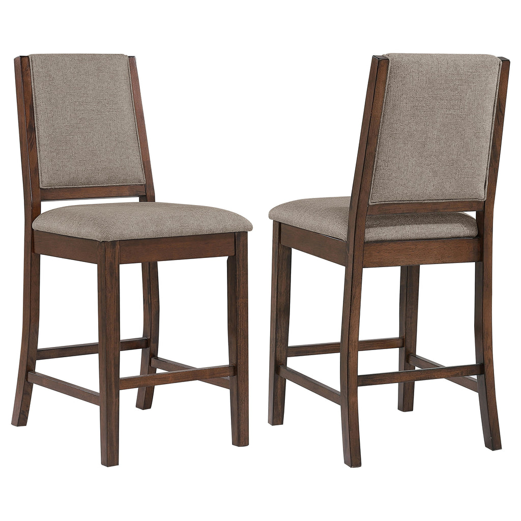 Allen Mango Oak Upholstered Counter Chair Set of 2 in Oak with Beige Fabric, Wood and Foam Construction, 41.5H x 19.25W x 22.25D