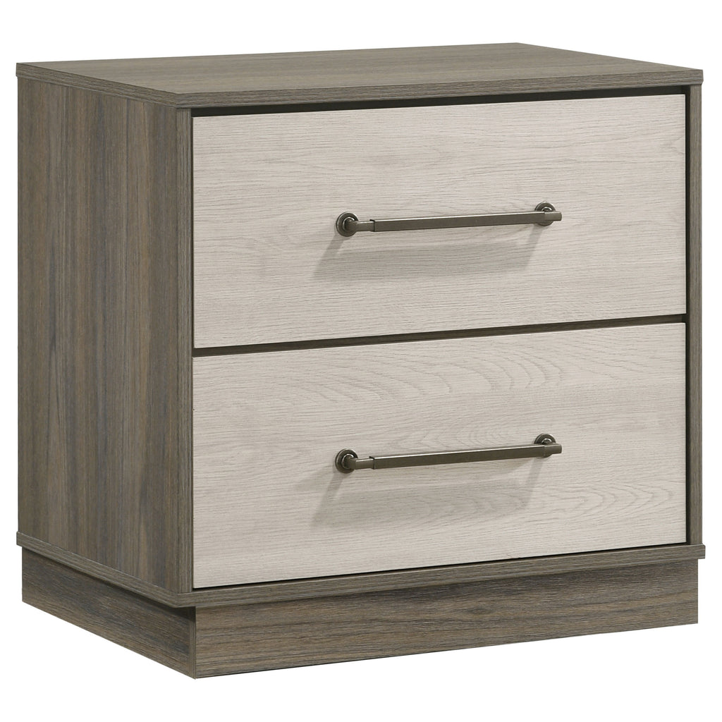 Edmondson Grey Oak 2-Drawer Nightstand with Almond Drawer Fronts, Wood Finish, Modern Minimalist Design