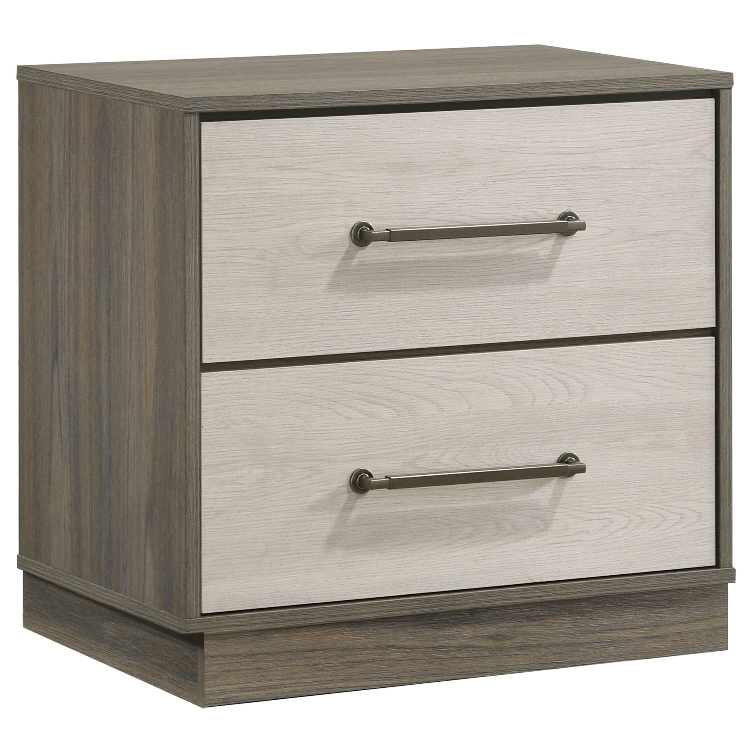 Edmondson Grey Oak 2-Drawer Nightstand with Almond Drawer Fronts, Wood Finish, Modern Minimalist Design