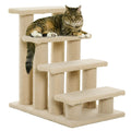 PawHut 25' 4-Step Multi-Level Carpeted Cat Scratching Post Pet Stairs, Beige