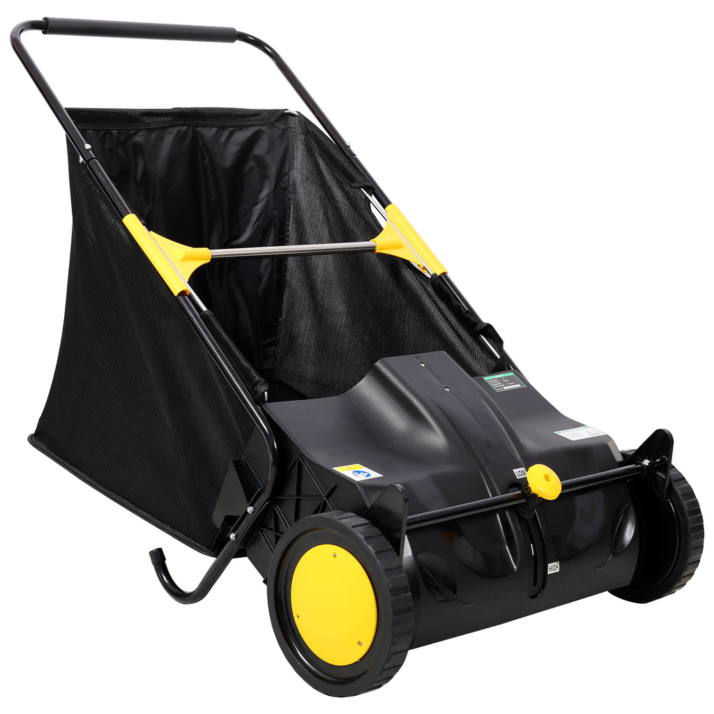Hand Push Lawn Sweeper, 21 Inch Leaf & Grass Collector 3.5 cu. ft Hopper Bag Capacity. with Adjustable Brush Height