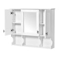Modern White Wall-Mounted Bathroom Medicine Cabinet with Mirror and Adjustable Shelves, 35'' x 28'' MDF & Rubberwood Construction
