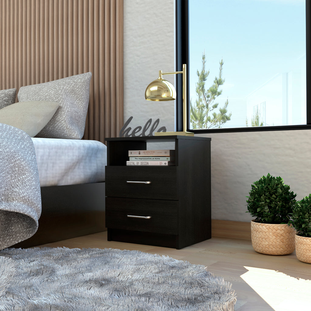 2-Drawer 1-Shelf Rectangle Nightstand Wenge