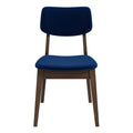 Carlos Mid-Century Modern Blue Velvet Solid Back Side Chair Set with Wood Legs