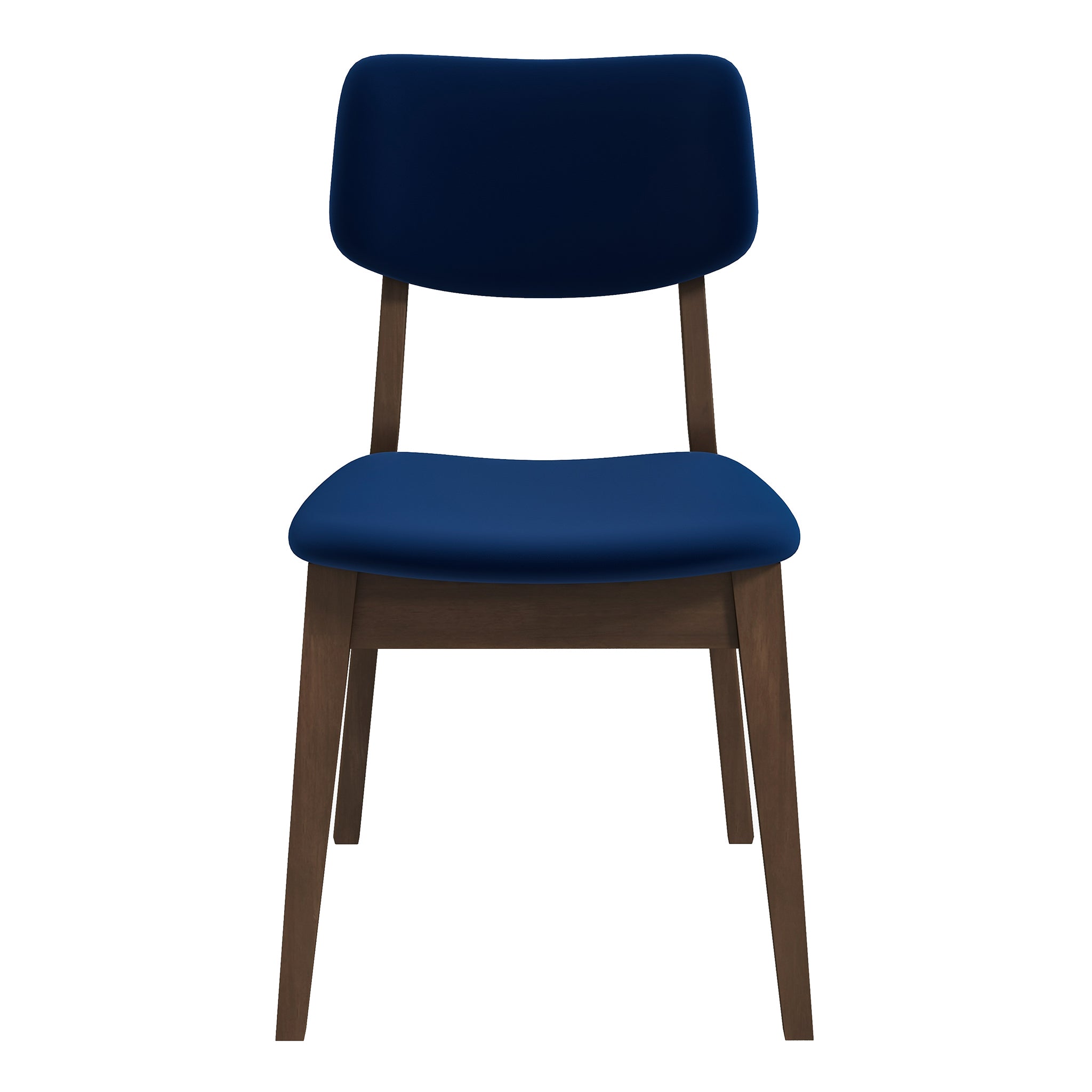 Carlos Mid-Century Modern Blue Velvet Solid Back Side Chair Set with Wood Legs
