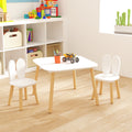 Rabbit Themed Kids Table and 2 Chairs Set, White Solid Wood & MDF Play Table with Rounded Edges, 3-Piece Toddler Furniture for Children's Room or Playroom