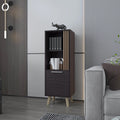 Wengue and Natural Oak Storage Cabinet with a Door and Open Storage